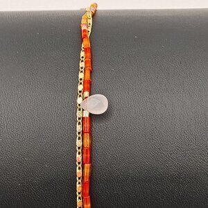 Vintage Y2K Womens Gold Tone Bracelet Rose Quartz Gemstone Seed Beaded Colorful